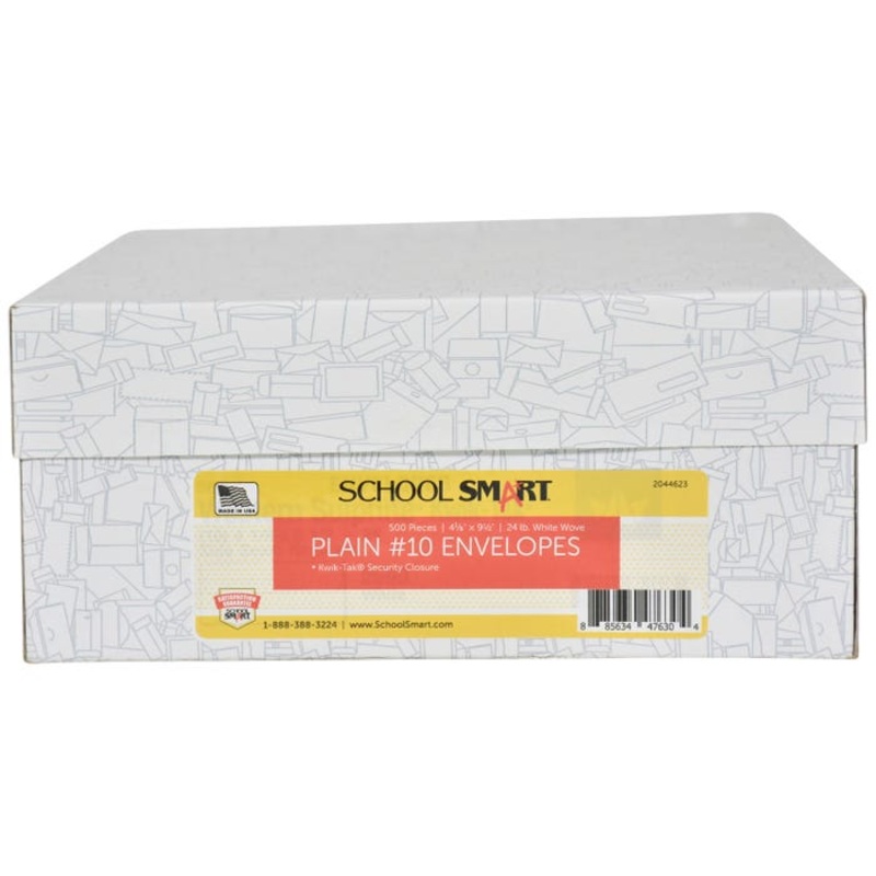School Smart Kwik-Tak Business Envelope, No. 10, White, Box of 500