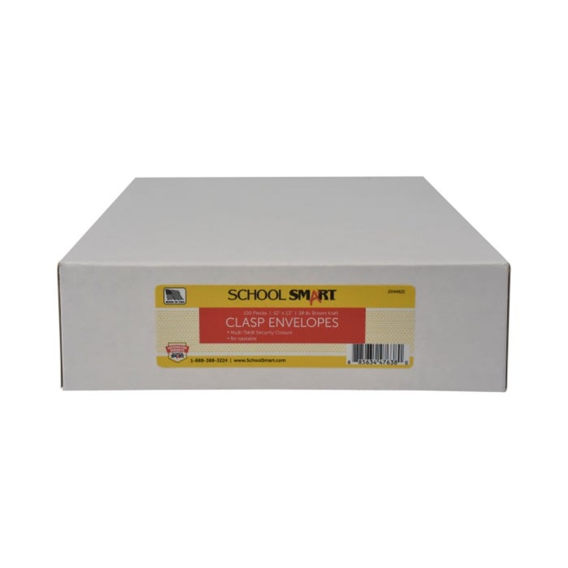 School Smart Multi Tak Clasp Envelopes, 10 x 13 Inches, Kraft Brown, Box of 100