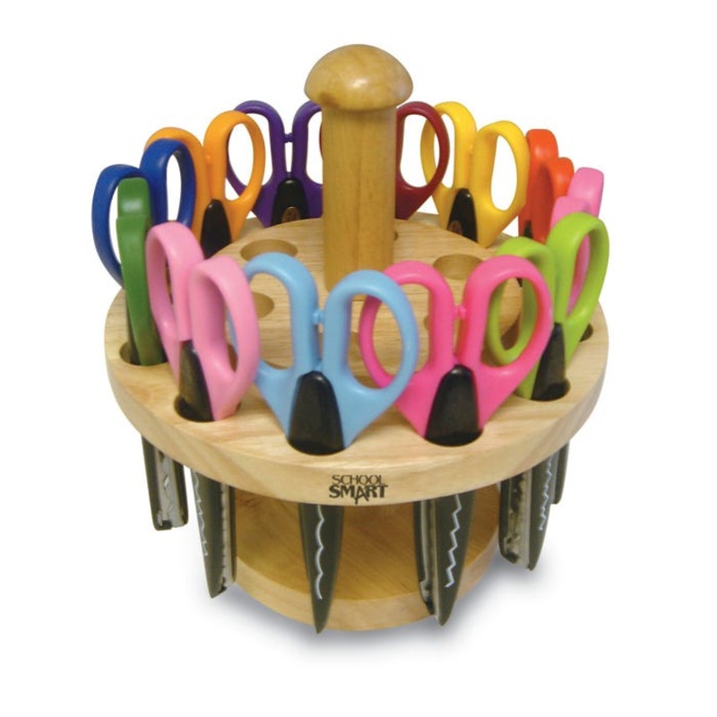 School Smart Paper Edger Scissor Set with Stand, Assorted Designs, Pack of 12