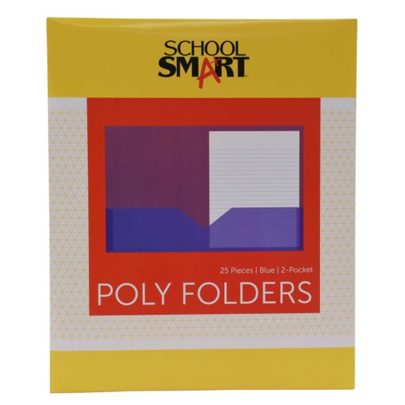 School Smart 2-Pocket Poly Folders, Blue, Pack of 25