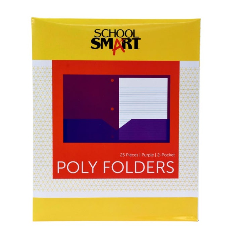 School Smart 2-Pocket Poly Folders, Letter Size, 3-Hole Punch, Purple, Pack of 25