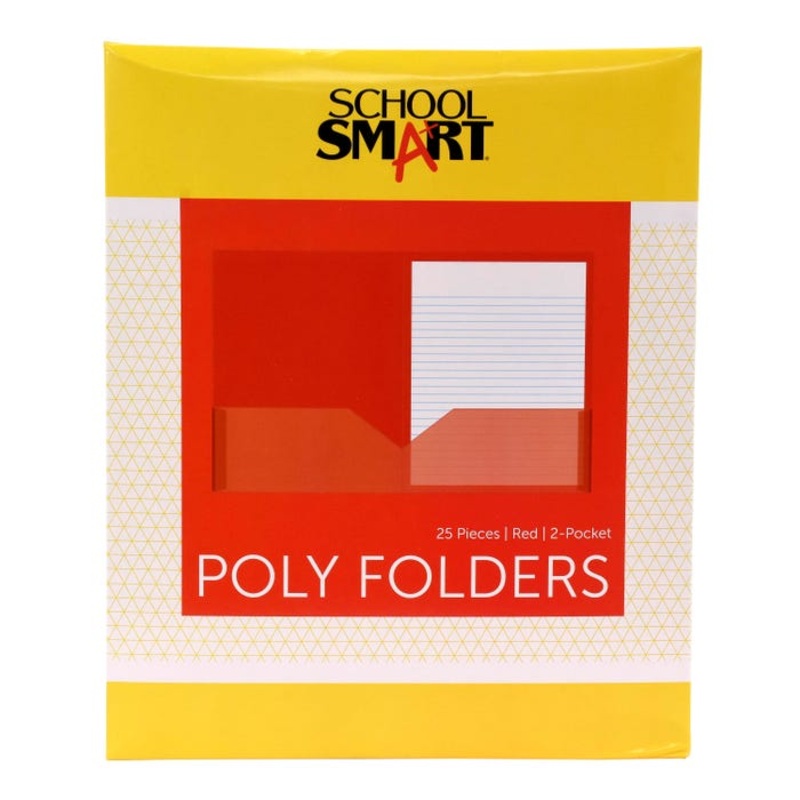 School Smart 2-Pocket Poly Folders, Red, Pack of 25