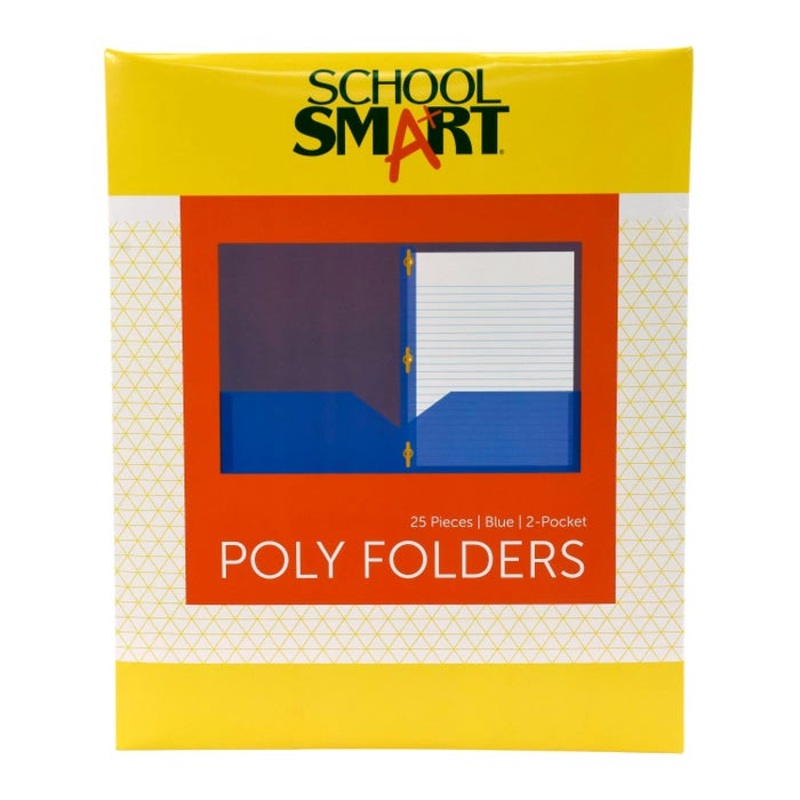 School Smart 2-Pocket Poly Folders with Fasteners, Blue, Pack of 25
