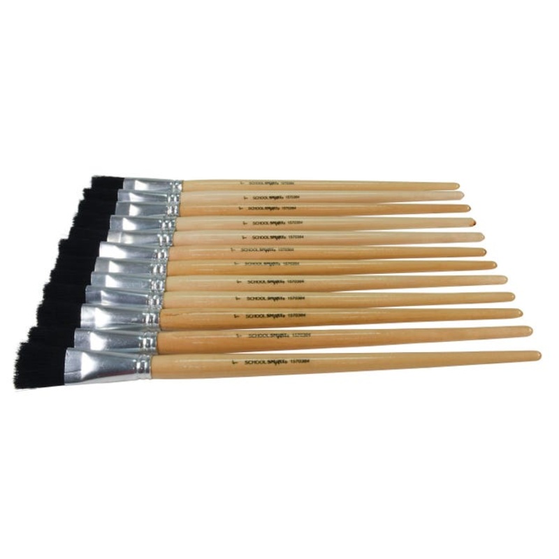 School Smart Black Bristle Paint Brushes, Long Handle, 1 Inch, Set of 12