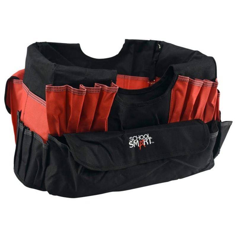 School Smart Caddy Organizer with 43 Pockets, Large, 16 x 14 x 13-1/2 Inches, Black/Red