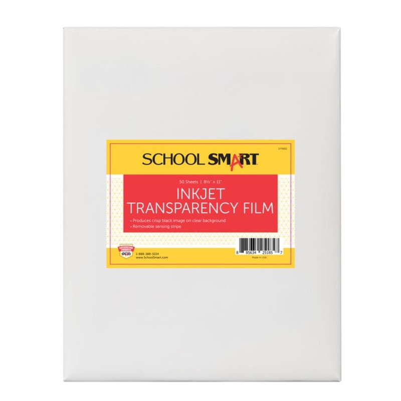 School Smart Inkjet Transparency Film with Sensing Strip, 8-1/2 x 11 Inches, Clear, Pack of 50