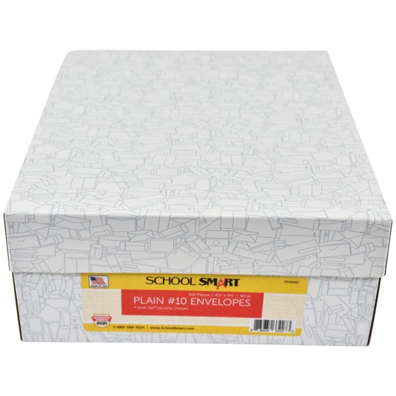 School Smart Kwik-Tak Security Tinted Envelopes, No. 10, White, Box of 500
