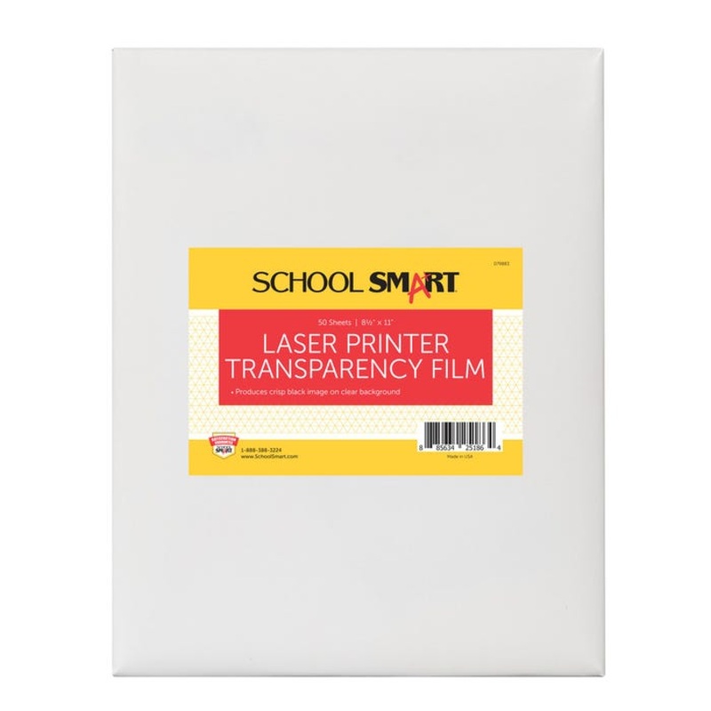 School Smart Laser Transparency Film without Sensing Strip, 8-1/2 x 11 Inches, Clear, Pack of 50