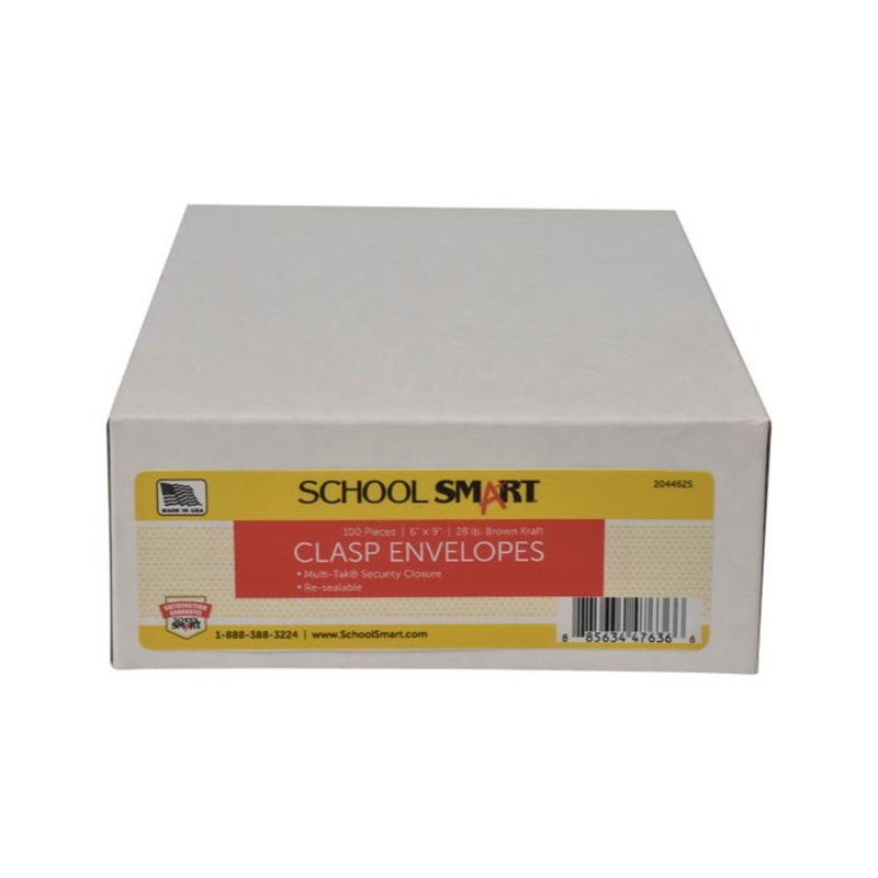 School Smart Multi Tak Clasp Envelopes, 6 x 9 Inches, Kraft Brown, Box of 100
