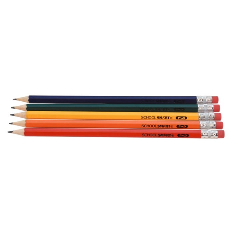 School Smart No 2 Pencils, Hexagonal with Latex-Free Erasers, Assorted Body Colors, Pack of 144