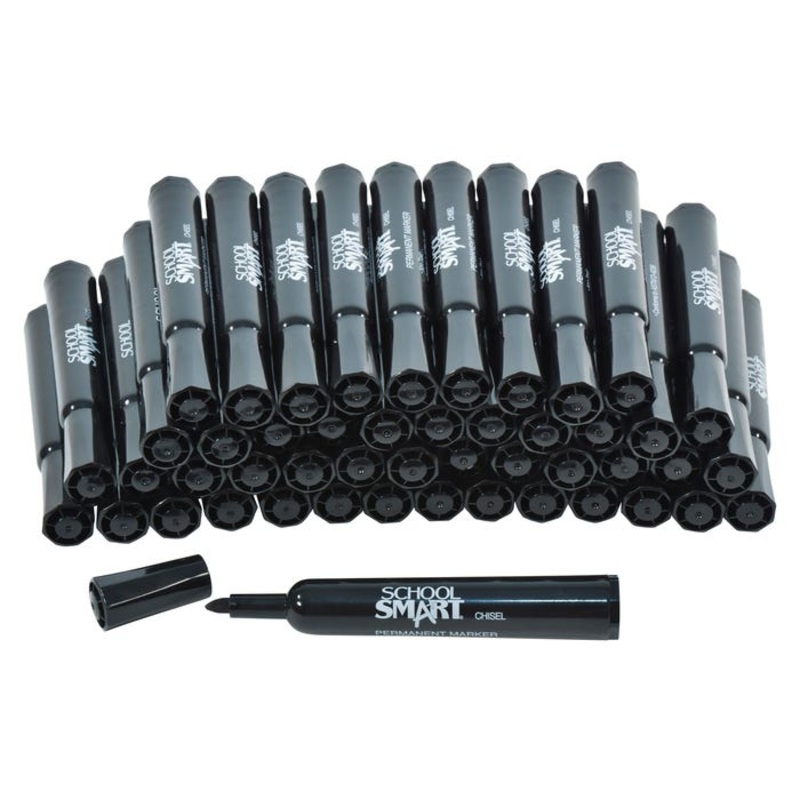 School Smart Nontoxic Permanent Markers, Chisel Tip, Black, Pack of 48