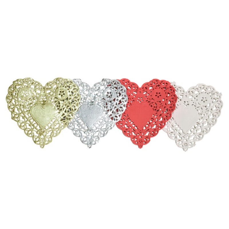 School Smart Paper Die-Cut Heart Lace Doily, 6 Inches, Assorted Color, Pack of 100