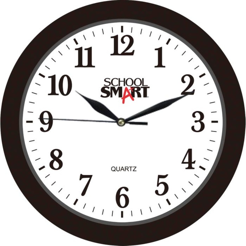 School Smart Silent Movement Wall Clock, 10 in White Dial, Black Frame