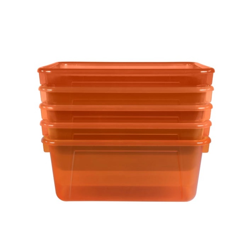 School Smart Translucent Storage Bin, 7-7/8 x 12-1/4 x 5-3/8 Inches, Orange, Pack of 5