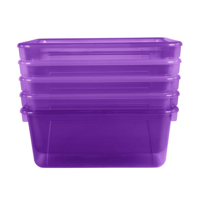School Smart Translucent Storage Bin, 7-7/8 x 12-1/4 x 5-3/8 Inches, Violet, Pack of 5