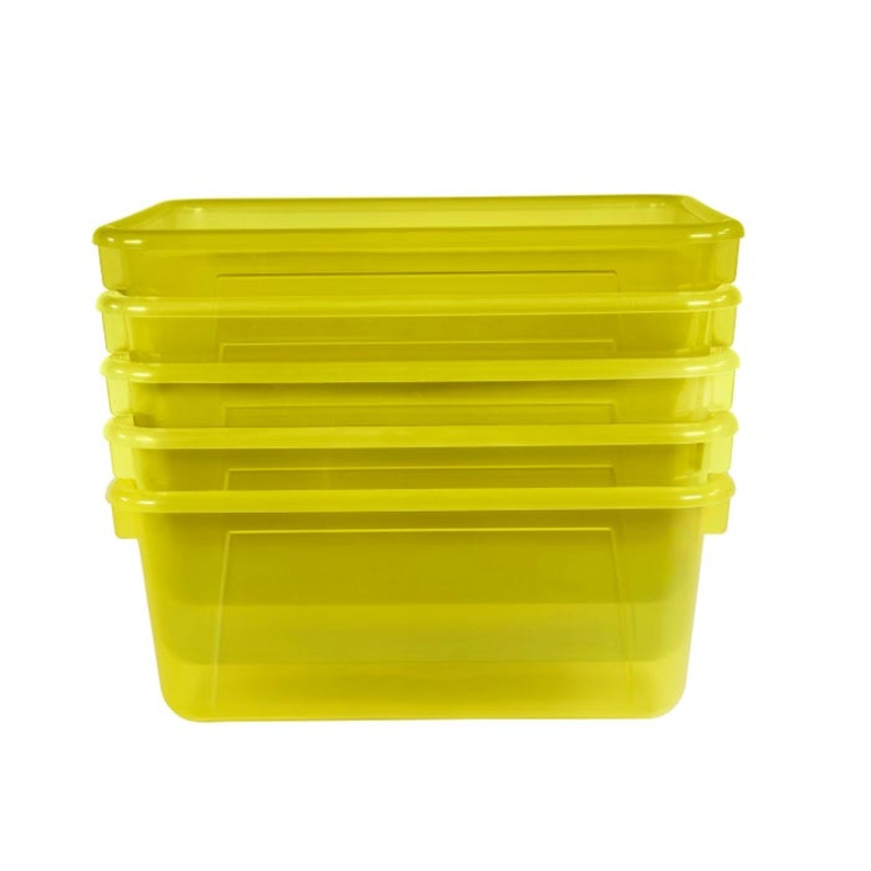 School Smart Translucent Storage Bin, 7-7/8 x 12-1/4 x 5-3/8 Inches, Yellow, Pack of 5