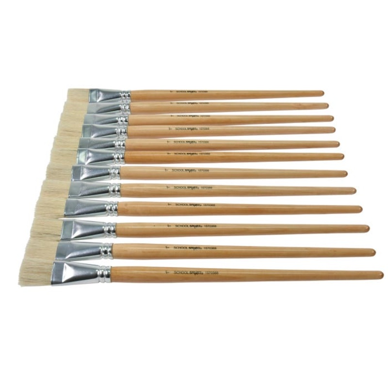 School Smart White Bristle Paint Brushes, Long Handle, 1 Inch, Set of 12