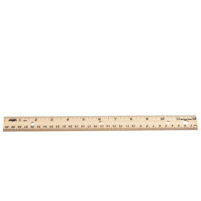 School Smart Wood Ruler, Double Beveled Edge, 12 Inches, 3 Hole Punched, Pack of 12