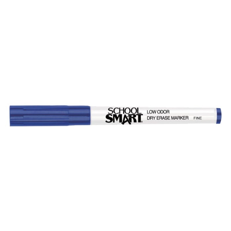 School Smart Dry Erase Pen Style Markers, Fine Tip, Blue, Pack of 12