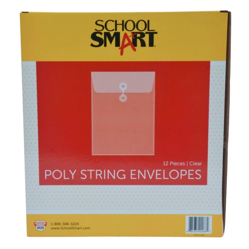 School Smart Expanding Poly String Envelopes, Letter Size, Top Load, Clear, Pack of 12