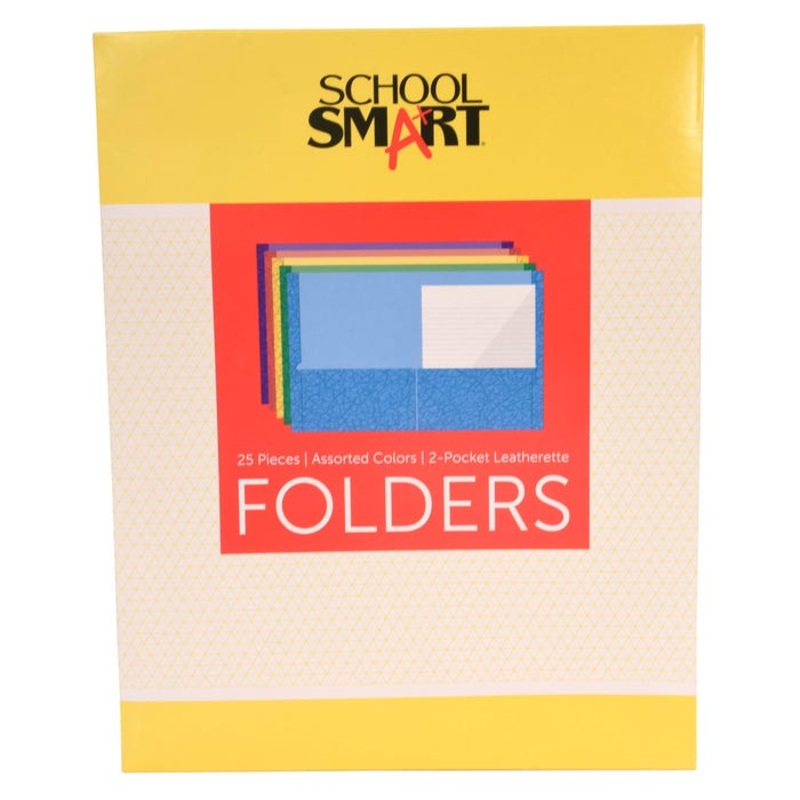 School Smart Extra-Large Folders with Pockets, 9 x 12 Inches, Assorted Colors, Pack of 25