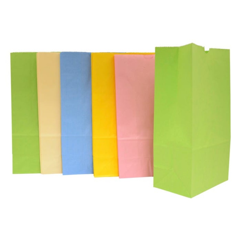 School Smart Flat Bottom Paper Bag, 6 x 11 Inches, Assorted Pastel Color, Pack of 28