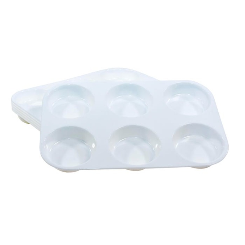 School Smart Large Paint Palette Tray with 6 Wells, 7-1/2 x 10-3/4 x 1-3/4 Inches, White, Pack of 6