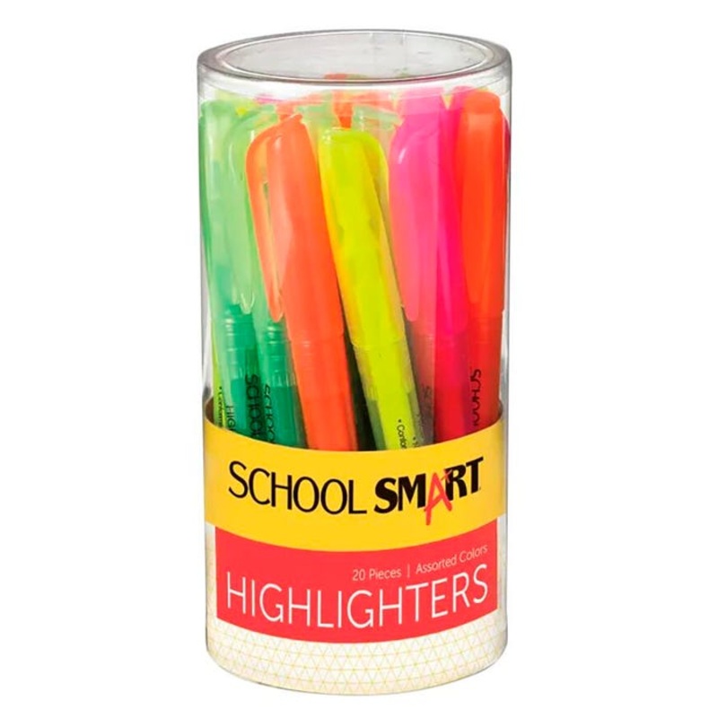 School Smart Pen Style Highlighters, Chisel Tip, Assorted Colors, Pack of 20