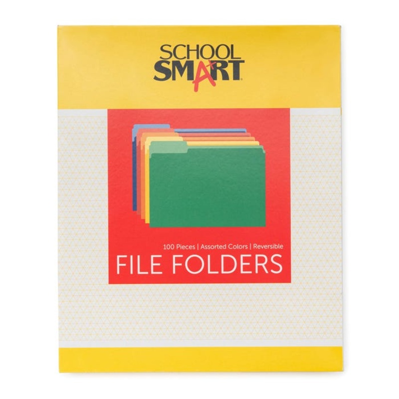 School Smart Colored File Folders Two-Tone, Letter Size, 1/3 Cut Tabs, Assorted Colors, Set of 100