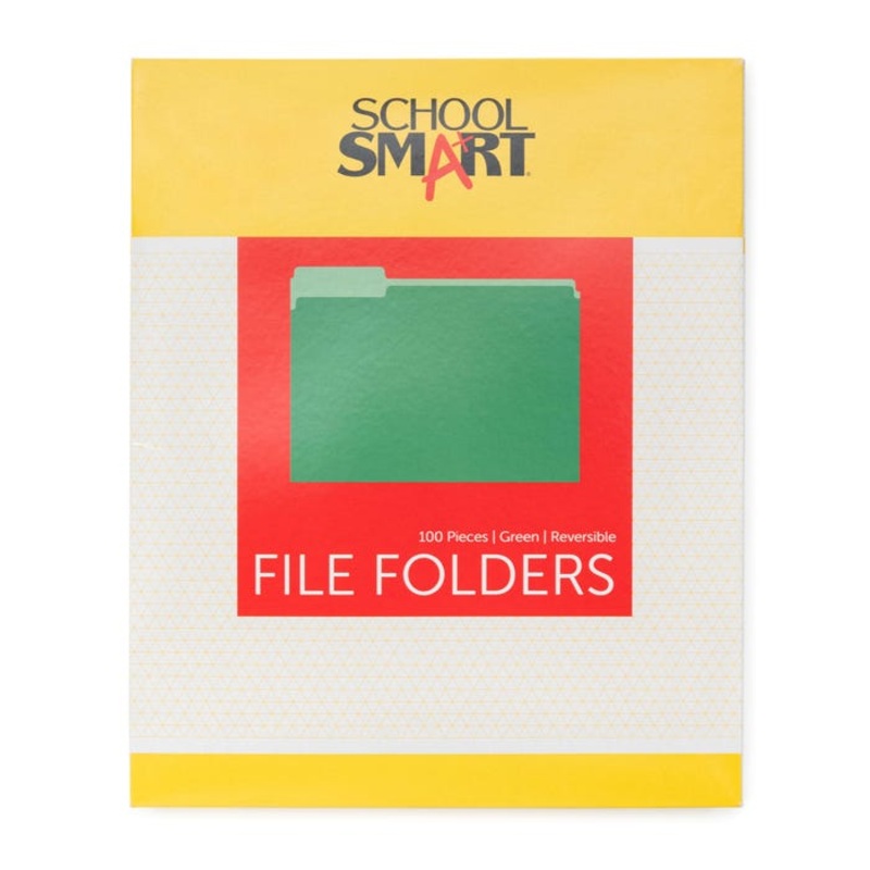 School Smart Colored File Folders, Two-Tone, Letter Size, 1/3 Cut Tabs, Green, Pack of 100