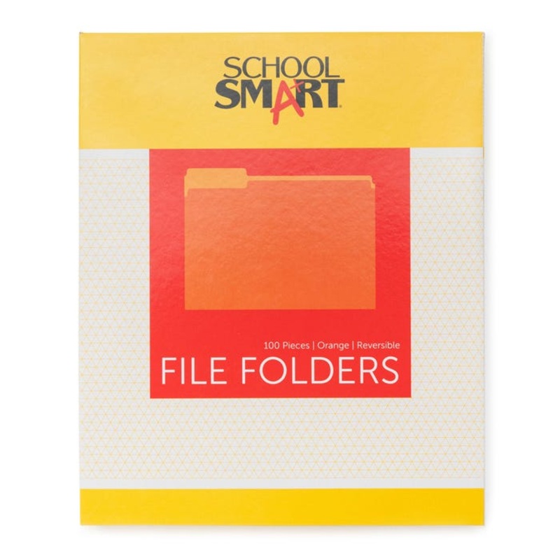 School Smart Colored File Folders Two-Tone, Letter Size, 1/3 Cut Tabs, Orange, Pack of 100