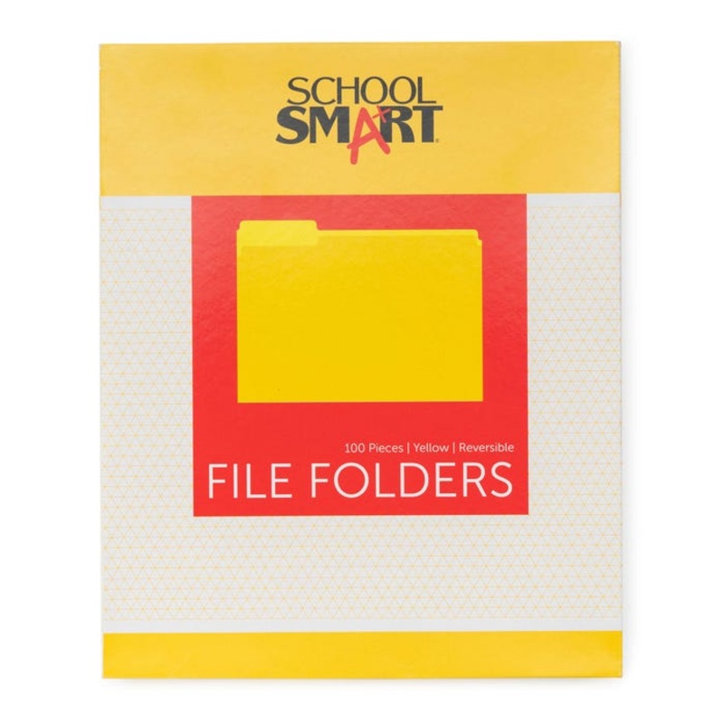 School Smart Colored File Folders Two-Tone, Letter Size, 1/3 Cut Tabs, Yellow, Pack of 100