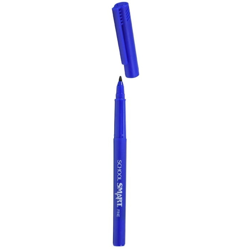 School Smart Felt Tip Pen Marker, Water Based Ink Fine Tip, Blue, Pack of 12