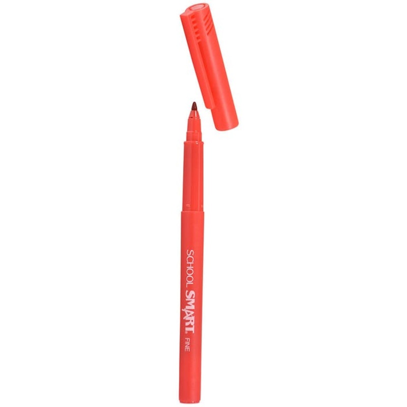 School Smart Felt Tip Pen Marker, Water Based Ink Fine Tip, Red, Pack of 12
