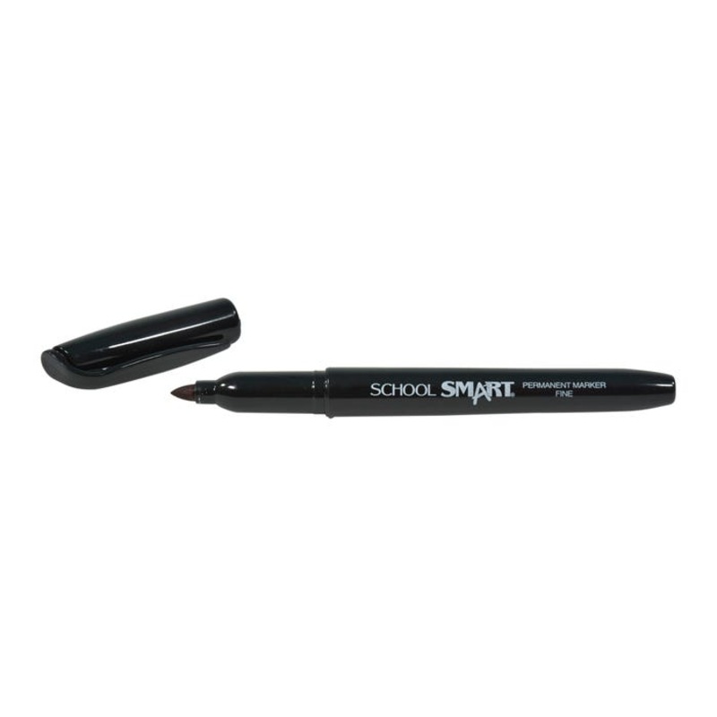 School Smart Fine Tip Permanent Markers, Quick-Drying and Water Resistant, 1 mm Tip, Black, Pack of 12