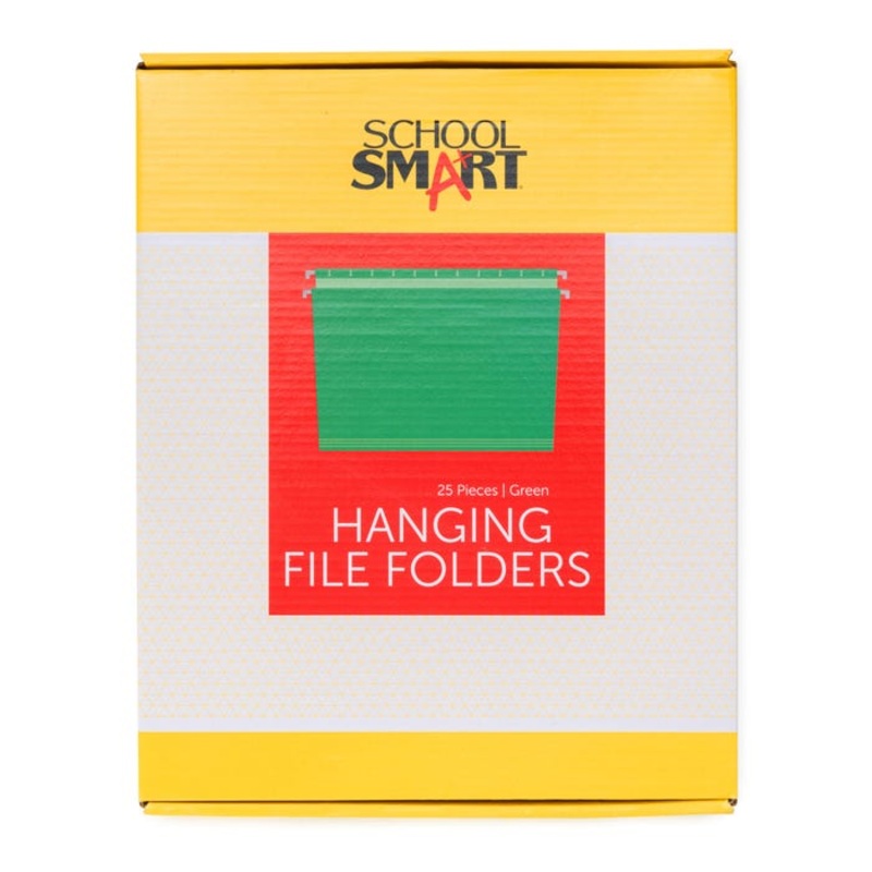 School Smart Hanging File Folders, Letter Size, 1/5 Cut Tabs, Bright Green, Pack of 25