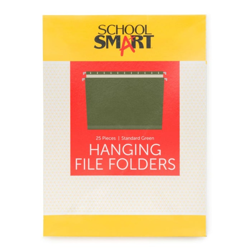 School Smart Hanging File Folders, Letter Size, 1/5 Cut Tabs, Green, Pack of 25
