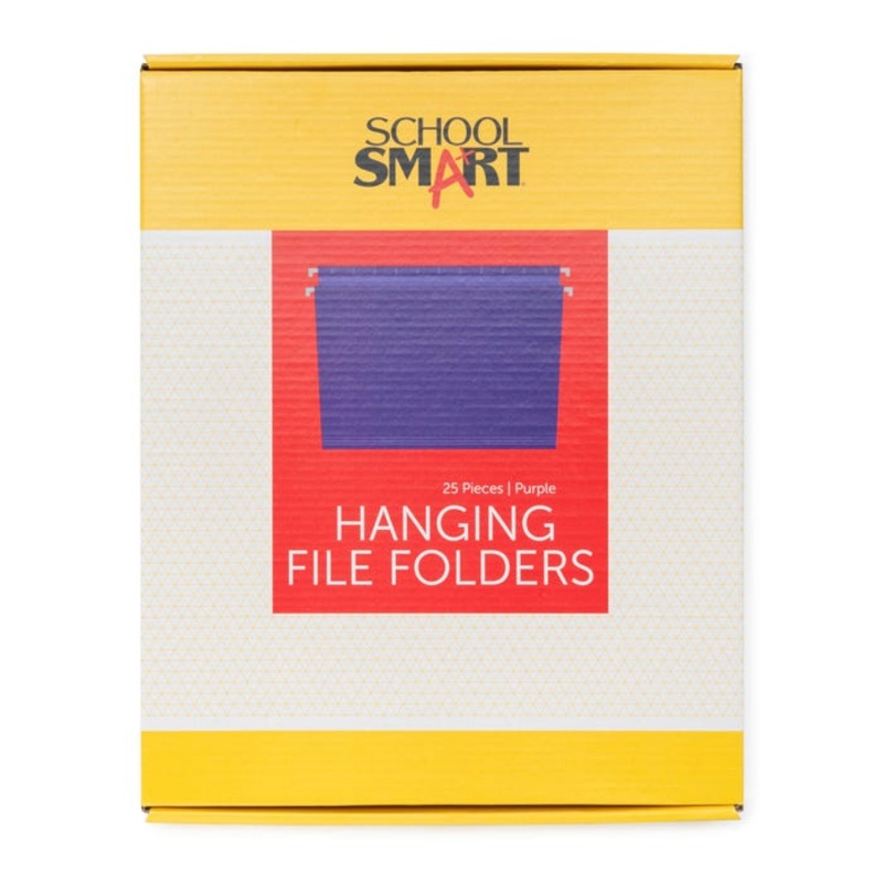School Smart Hanging File Folders, Letter Size, 1/5 Cut Tabs, Purple, Pack of 25