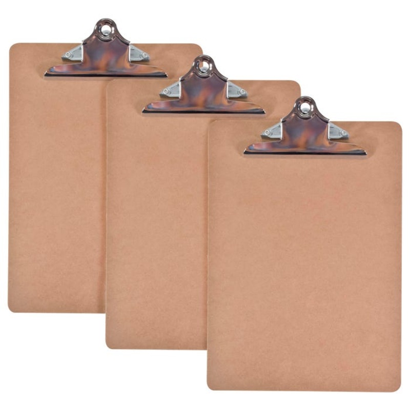 School Smart Masonite Clipboards, 9 x 12-1/2 Inches, Brown, Pack of 3
