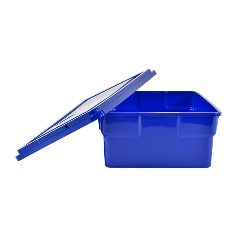 School Smart Medium Storage Bin with Lid, 11 x 16 x 6 Inches, Blue