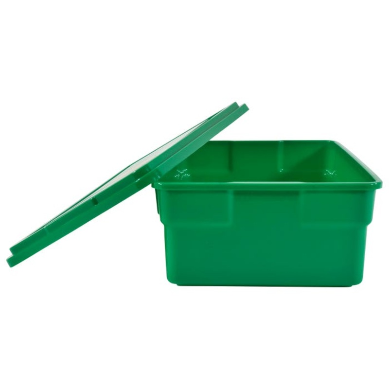 School Smart Medium Storage Bin with Non-Snap Lid, 11 x 16 x 6 Inches, Green