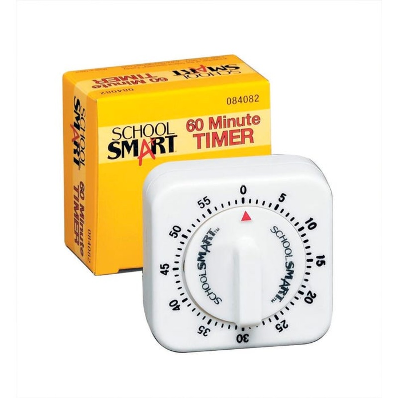 School Smart Small Timer with Bell, 60 Minutes, White