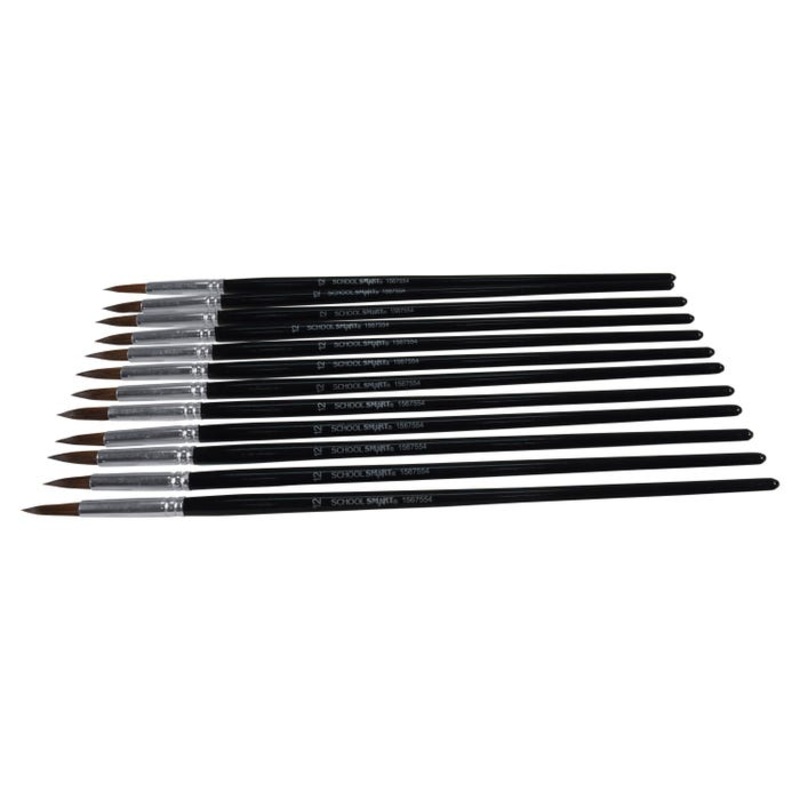 School Smart Watercolor Paint Brushes, Long Handle, Size 12, Set of 12