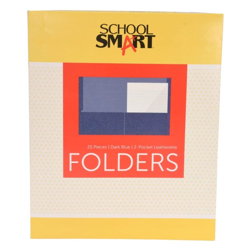 School Smart 2-Pocket Folders with No Brads, Dark Blue, Pack of 25