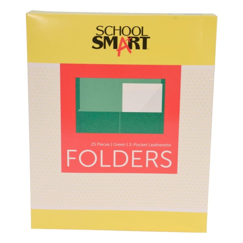 School Smart 2-Pocket Folders with No Brads, Green, Pack of 25