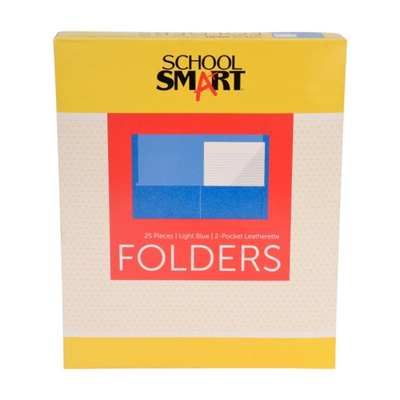 School Smart 2-Pocket Folders with No Brads, Light Blue, Pack of 25