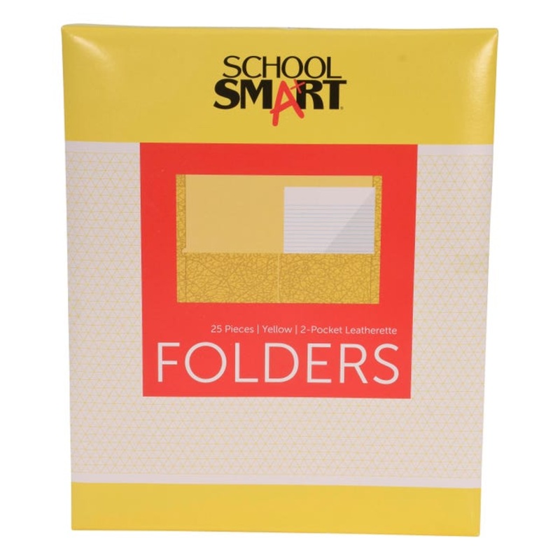 School Smart 2-Pocket Folders with No Brads, Yellow, Pack of 25