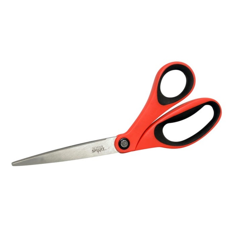School Smart Bent Scissors, Stainless Steel Pointed Tip and Soft Grip, 8 Inches