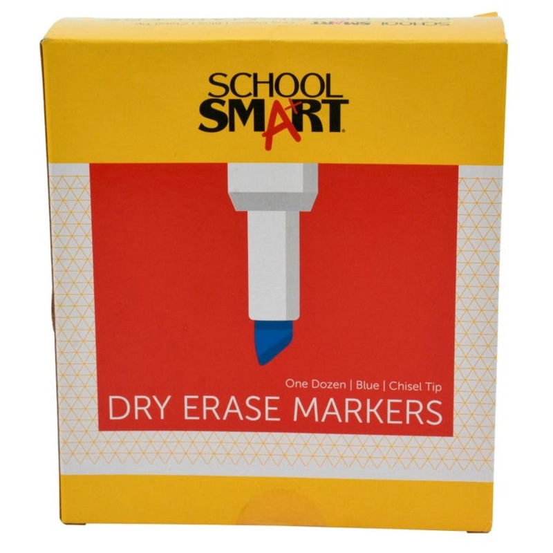 School Smart Dry Erase Markers, Chisel Tip, Low Odor, Blue, Pack of 12