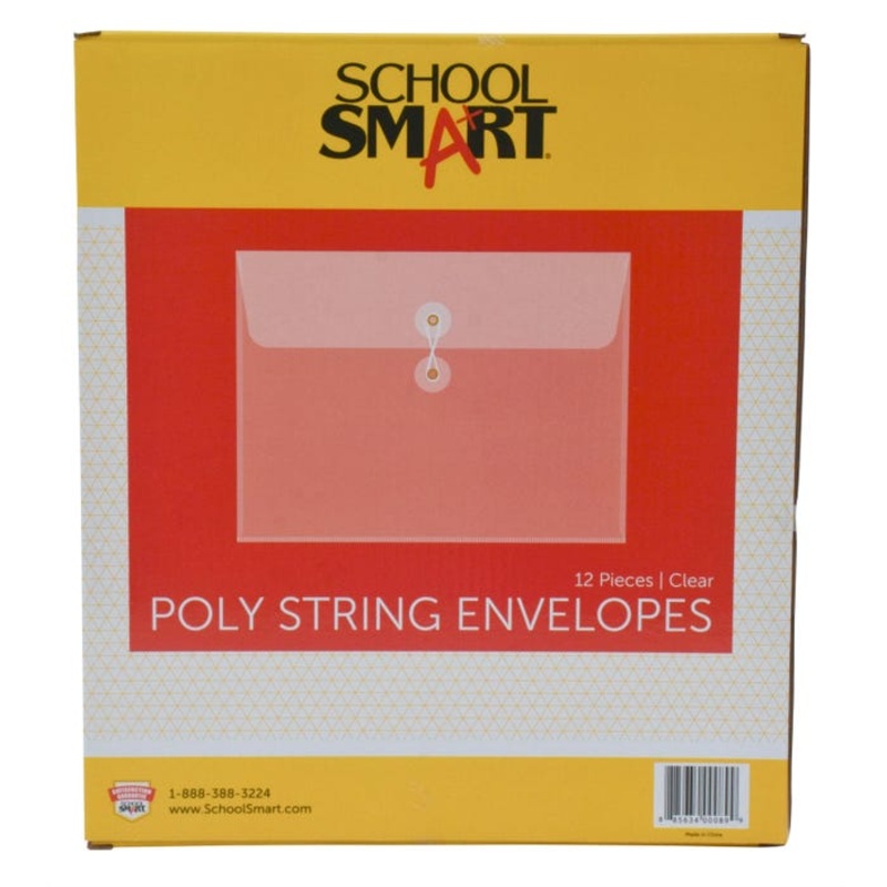 School Smart Expanding Poly String Envelopes, Letter Size, Side Load, Clear, Pack of 12